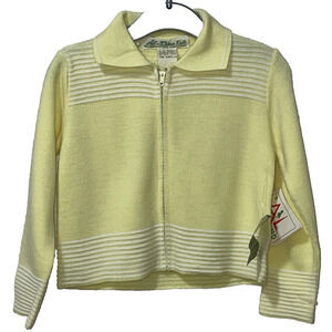 Vintage Al Dino Girls Sz 3T Zip Cardigan Sweater Yellow White Italy Y2K Spring